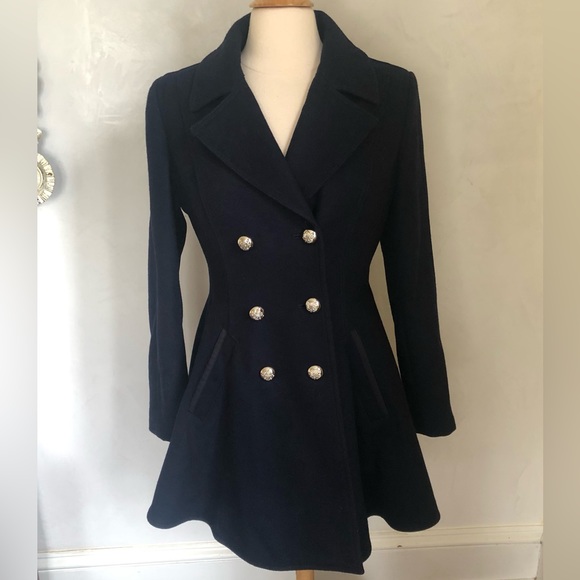 Laundry by Shelli Seagal Navy skirted pea coat double breasted Size Medium - Picture 1 of 14